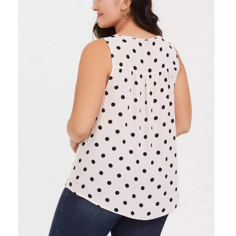 Torrid Women's Pink Black Polka Dot Georgette Keyhole Tank Top Size 3X - Picture 2 of 9